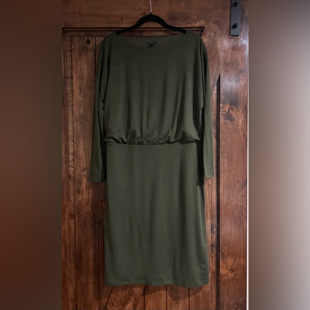 Ann Taylor Olive Green Long Sleeve Midi Dress
